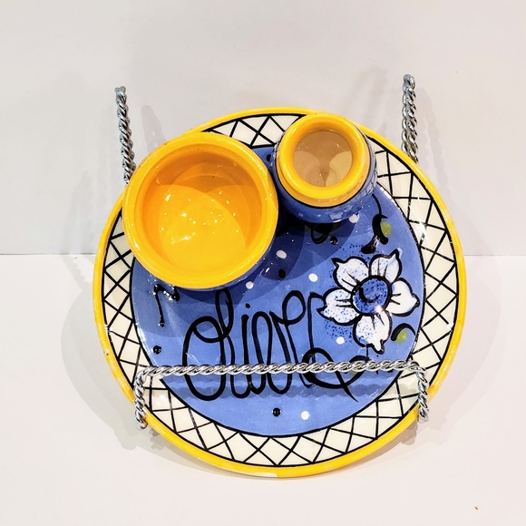 Olive oil and appetizer Olive plate.Studio art pottery signed. - Picture 9 of 12